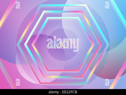 Esagoni e cerchi olografici colorati e brillanti, sfondo geometrico astratto. Design grafico vettoriale pastello Illustrazione Vettoriale