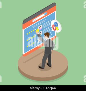 Illustrazione piatta isometrica 3D della valutazione delle prestazioni, valutazione dei dipendenti Foto Stock
