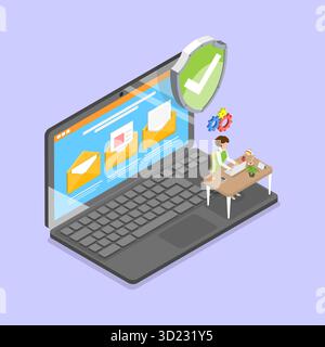 Illustrazione piatta isometrica 3D della privacy digitale, sicurezza Internet Foto Stock