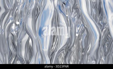 Forme astratte di liquido metallico argentato e blu in uno sfondo dinamico. Foto Stock