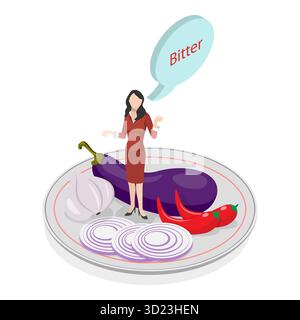 Illustrazione piatta isometrica 3D di cinque gusti umani, sensi della bocca. Punto 3 Foto Stock