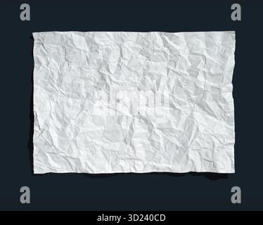 Foglio di carta bianca arricciata su sfondo scuro con texture e ombre Foto Stock