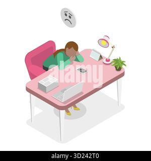 Illustrazione piatta isometrica 3D della riunione noiosa, il team si addormenta. Punto 2 Foto Stock