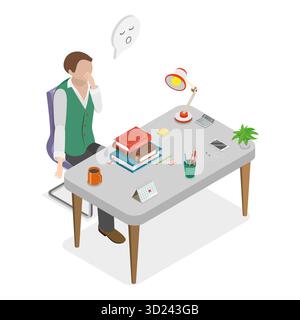 Illustrazione piatta isometrica 3D della riunione noiosa, il team si addormenta. Componente 1 Foto Stock