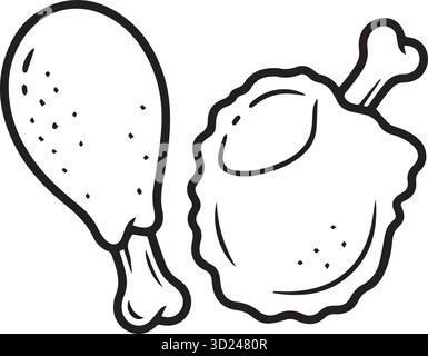 un disegno in linea di un vettore di illustrazione di un pollo arrosto Illustrazione Vettoriale