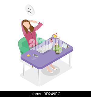 Illustrazione piatta isometrica 3D della riunione noiosa, il team si addormenta. Punto 3 Foto Stock