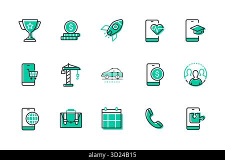 Sviluppo di app mobili - serie di icone di stile per il design della linea Illustrazione Vettoriale