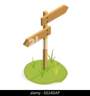 Set di insegne piatte isometriche 3D Collection, cartelloni in legno. Punto 5 Foto Stock