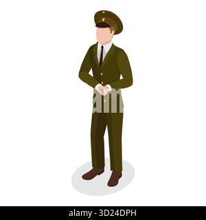 Set piatto isometrico 3D di militari, personaggi in uniforme. Punto 10 Foto Stock