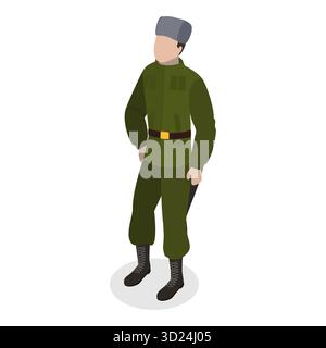 Set piatto isometrico 3D di militari, personaggi in uniforme. Punto 7 Foto Stock