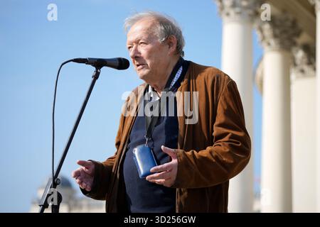 Co-fondatore ed editore del giornale record Gazeta Wyborcza, Adam Michnik è stato visto a Varsavia, in Polonia, il 23 marzo 2025. Foto Stock