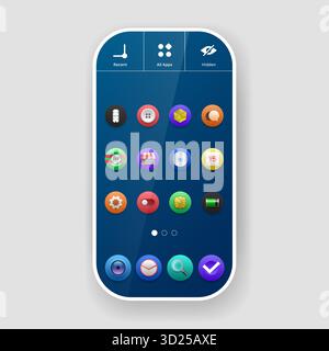 Immagine vettoriale dell'interfaccia utente dello smartphone moderna che mostra icone colorate delle app su una schermata blu arrotondata Illustrazione Vettoriale
