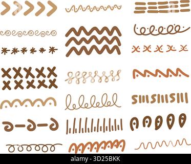 Linea astratta disegnata a mano vintage art vettoriale doodle sottolineare scribble pennello e matita tratto elemento di disegno per il divisore di cornice in un glifo illustrazione Illustrazione Vettoriale