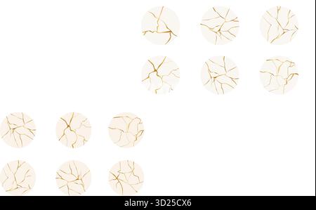Effetto Golden cracks in stile kintsugi giapponese a mosaico. Marmo di lusso. Fessure rotte in oro porcellana. Consistenza in marmo. Design di lusso per arte murale, carta da parati, carta da parati, carta da sposa, social media. Illustrazione vettoriale Illustrazione Vettoriale