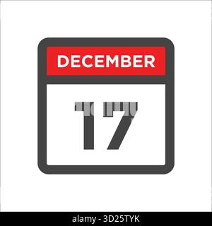 Icona calendario 17 dicembre con giorno e mese Illustrazione Vettoriale