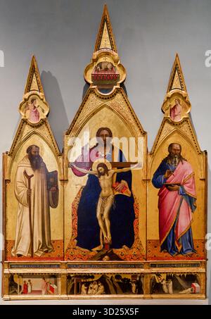 La Trinità; San Romualdo; San Giovanni Evangelista, nell'incoronazione: L'Agnello dell'Apocalisse e due Angeli con censori, nella predella: Visione di Foto Stock