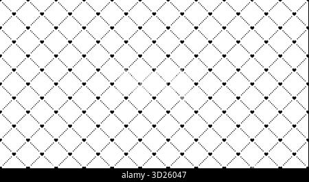 Reticolo trapuntato con motivo a rombo. Griglia di rombo con cuori e linee. Decorazioni a scacchi per un design unico. Illustrazione Vettoriale