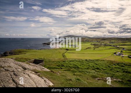 Malin Head è un promontorio situato nella penisola di Inishowen nella contea di Donegal, Repubblica d'Irlanda, e il punto più settentrionale dell'Irlanda. Foto Stock