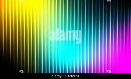 Sfondo astratto con linee verticali colorate arcobaleno con effetto neon luminoso e sfondo scuro Foto Stock