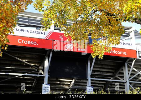 Glamorgan County Cricket Ground, (Criced Morgannwg), Sophia Gardens, Cardiff City Centre, South Wales, REGNO UNITO. Autunno. Presa ottobre 2025 Foto Stock