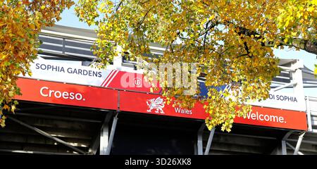 Glamorgan County Cricket Ground, (Criced Morgannwg), Sophia Gardens, Cardiff City Centre, South Wales, REGNO UNITO. Autunno. Presa ottobre 2025 Foto Stock