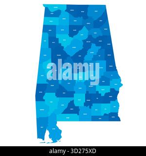 Alabama, AL - Mappa politica dettagliata dello stato degli Stati Uniti. Mappa amministrativa divisa in contee. Mappa blu con le etichette del nome della contea. Illustrazione vettoriale Illustrazione Vettoriale