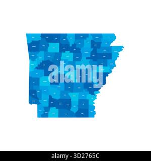Arkansas, AR - Mappa politica dettagliata dello stato degli Stati Uniti. Mappa amministrativa divisa in contee. Mappa blu con le etichette del nome della contea. Illustrazione vettoriale Illustrazione Vettoriale