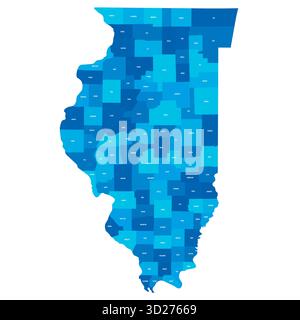 Illinois, il - Mappa politica dettagliata dello stato degli Stati Uniti. Mappa amministrativa divisa in contee. Mappa blu con le etichette del nome della contea. Illustrazione vettoriale Illustrazione Vettoriale
