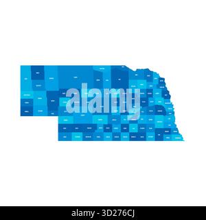 Nebraska, Nebraska - Mappa politica dettagliata dello stato degli Stati Uniti. Mappa amministrativa divisa in contee. Mappa blu con le etichette del nome della contea. Illustrazione vettoriale Illustrazione Vettoriale