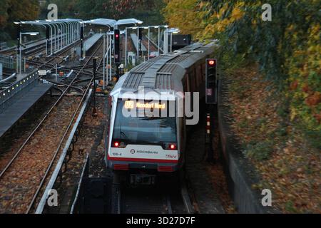 DATA RECORD NON DICHIARATA Eine U-Bahn der Linie U2 a Richtung Niendorf-Nord fährt aus dem Bahnhof Hagenbecks Tierpark hinaus. Lokstedt Hamburg *** un treno della metropolitana sulla linea U2 in direzione di Niendorf Nord parte dalla stazione di Hagenbecks Tierpark per Lokstedt Hamburg Foto Stock