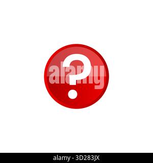 Simbolo del pulsante con un punto interrogativo rotondo rosso, isolato su sfondo bianco, ideale per il supporto del concetto di query dei segnali informativi di avviso Illustrazione Vettoriale
