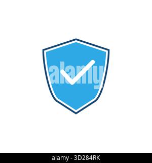 Scudo di sicurezza blu con segno di spunta che rappresenta l'approvazione della sicurezza e il concetto di protezione perfetto per l'autenticazione digitale della privacy tecnologica Illustrazione Vettoriale