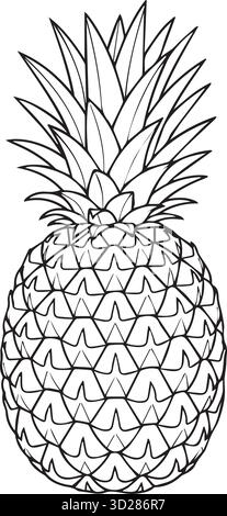 Pagina da colorare ananas in bianco e nero, Foglio da colorare frutta tropicale Illustrazione Vettoriale