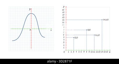 Illustrazione della griglia di coordinate cartesiana. Sistema matematico bidimensionale con assi perpendicolari. Sfondo geometria astratta. Modello vettoriale per Illustrazione Vettoriale