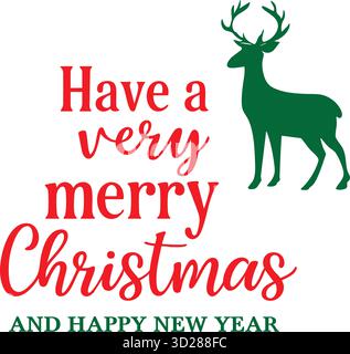 Buon Natale e felice anno nuovo tipografia con la silhouette di renna Vector Illustrazione Vettoriale