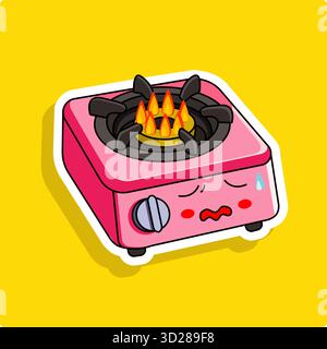 Adesivo Kawaii di cute stufa a gas Heating Up Vector Illustration Design del cartone animato Illustrazione Vettoriale