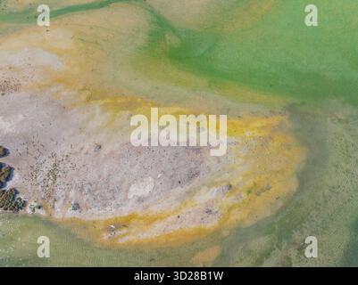 Vista aerea di dettagli astratti nel lago salato di agreen a Robe sulla costa calcarea nell'Australia meridionale. Foto Stock