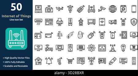 Icona Internet of Things impostata nel Minimilist in stile contorno e set di icone alla moda Illustrazione Vettoriale