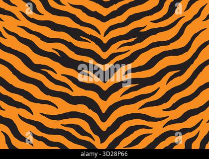 Design dello sfondo Tiger Skin. Sfondo dell'illustrazione vettoriale della stampa animale. Illustrazione del design della pelle di pelliccia selvatica per Web, arredamento per la casa, moda, Illustrazione Vettoriale