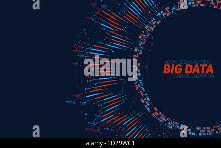 Visualizzazione delle informazioni sui big data con colori astratti vettoriali e rotondi. Social network, analisi finanziaria di database complessi. Informazioni visive Illustrazione Vettoriale