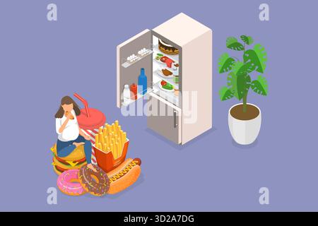 3D Isometric Flat Conceptual Illustration of eat disorder, mental Health problems 3D Isometric Flat Conceptual Illustration of eat disorder, mental Health problems Foto Stock