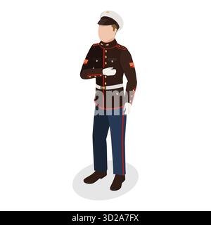 Set piatto isometrico 3D di militari, personaggi in uniforme. Punto 2 Foto Stock