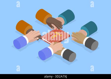 Illustrazione piatta isometrica 3D di pregare, persone che implorano con le mani insieme Foto Stock