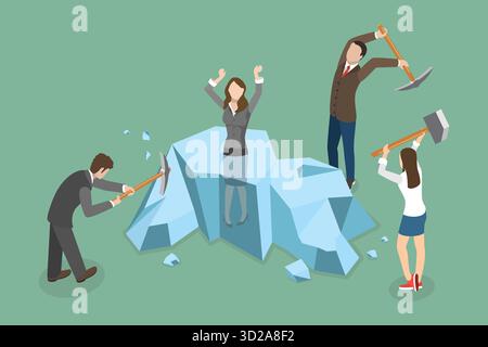 Illustrazione concettuale isometrica piatta 3D dell'attività rompighiaccio, cooperazione aziendale illustrazione concettuale isometrica piatta 3D dell'attività rompighiaccio, cooperazione aziendale Foto Stock