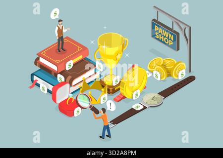 Illustrazione concettuale isometrica piatta 3D di Pawnshop Business, Quick Cash Service illustrazione concettuale isometrica piatta 3D di Pawnshop Business, Quick Cash Service Foto Stock