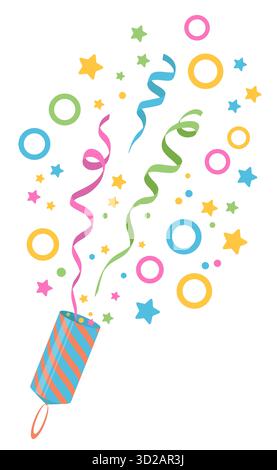 Coloratissimi streamer per feste, nastri curling per feste o feste. Elementi di design per compleanni o festività. Illustrazione Vettoriale