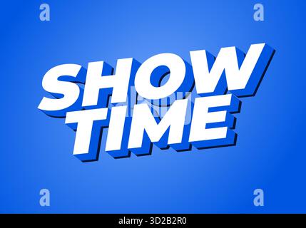 Mostra ora. Effetto lettering 3D luminoso con contrasto intenso e sfondo sfumato Illustrazione Vettoriale