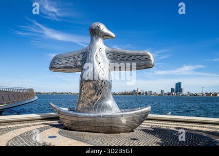 Una scultura di 5 metri chiamata First Contact di Laurel Nannup ad Elizabeth Quay nella città di Perth, Australia Occidentale, WA, Australia Foto Stock
