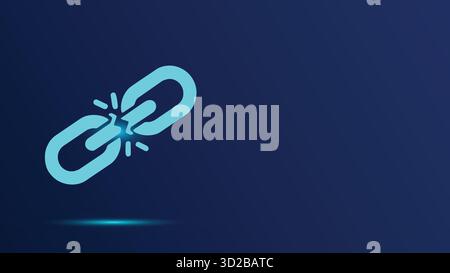 Icona della maglia della catena rotta. Simbolo di debolezza con effetto luminoso. Errore di connessione. Concetto di libertà. Legame indistruttibile. Liberarsi. Collegamento interrotto. Illustrazione Vettoriale