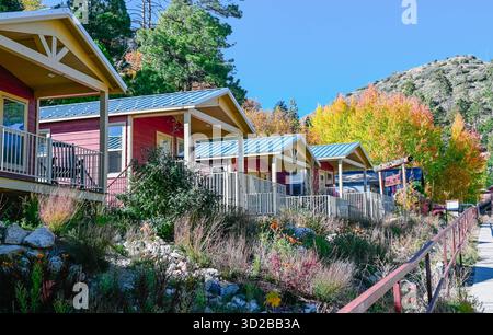 Una serie di cabine per l'hotel Mt Lemmon, a Summerhaven, un villaggio nella catena montuosa di Santa Catalina nella Foresta Nazionale di Coronado, vicino a Tucson, Arizona Foto Stock